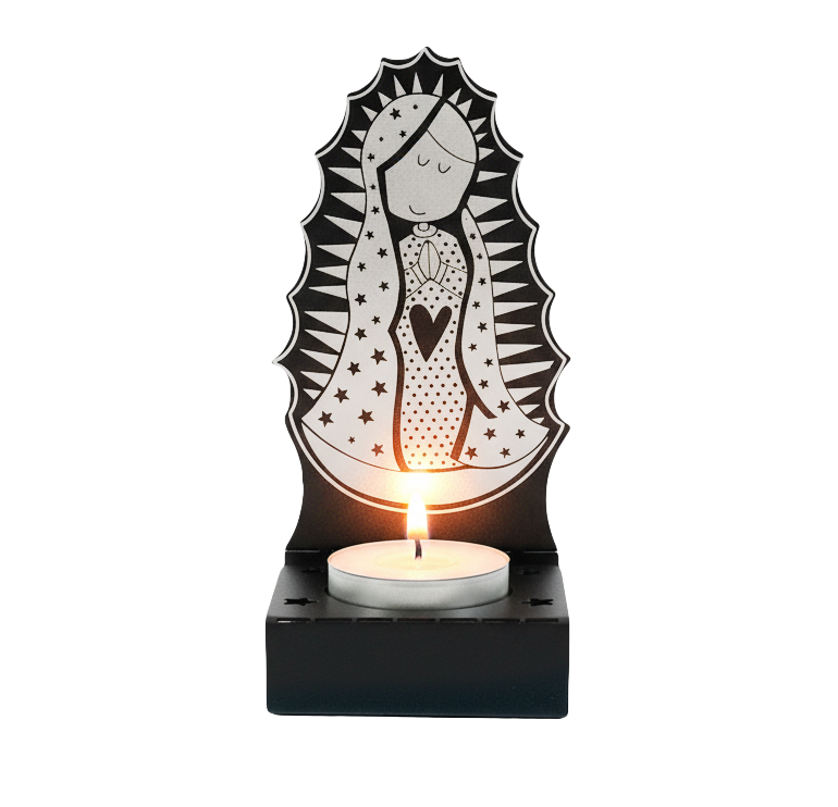 Candelabro Portavelas Virgen María Metálico